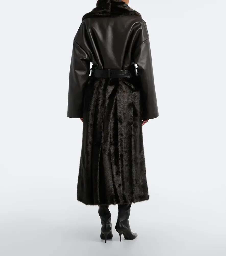 Magda Butrym Belted leather-trimmed coat | Thumbnail 2
