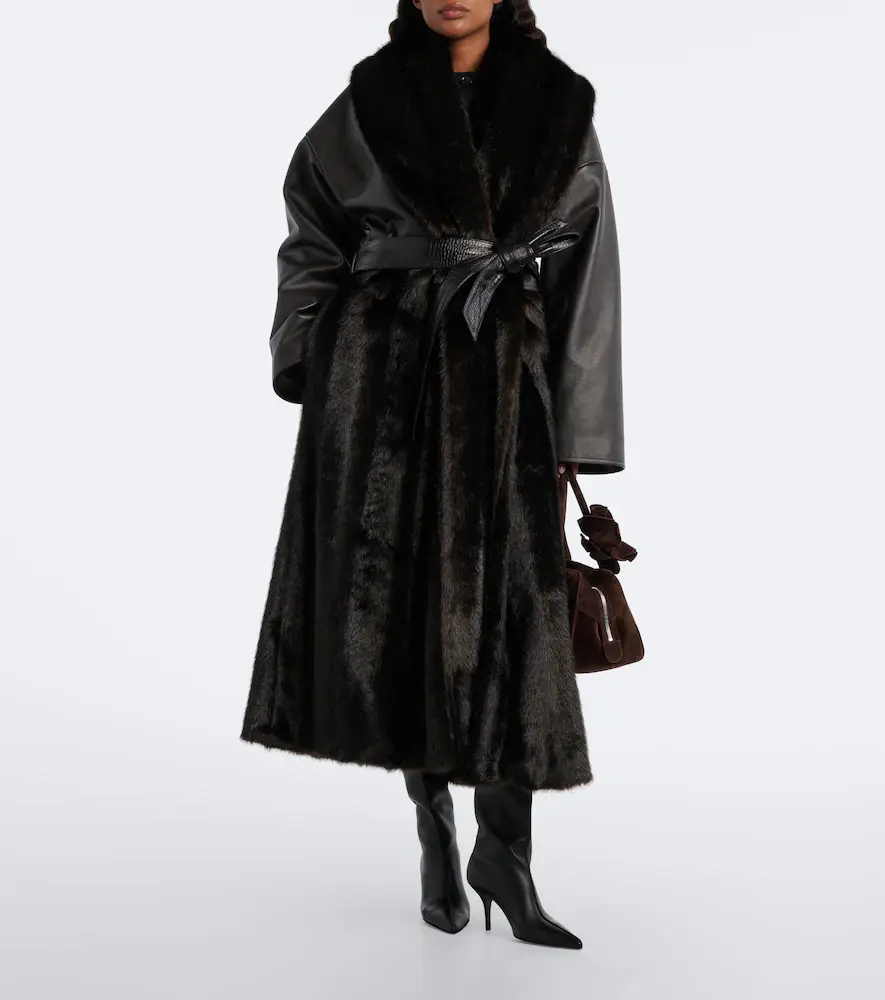 Magda Butrym Belted leather-trimmed coat | Thumbnail 3