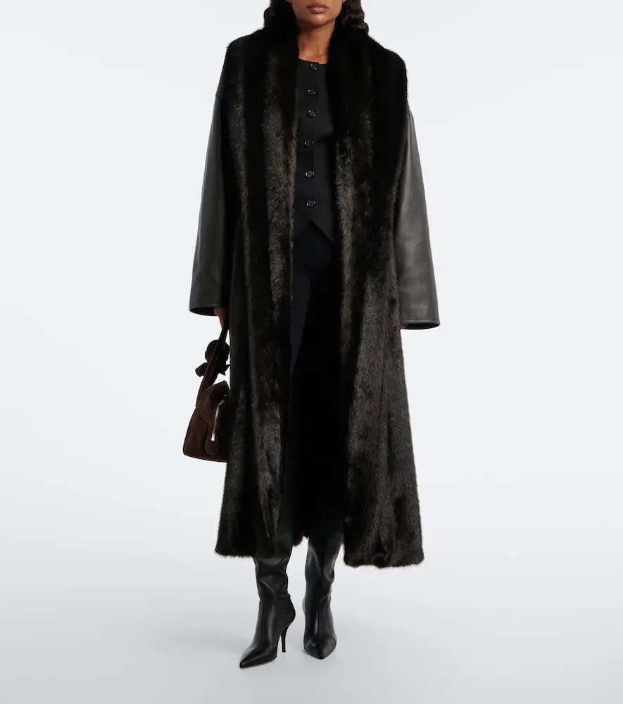 Magda Butrym Belted leather-trimmed coat | Thumbnail 6