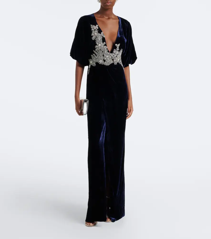 Costarellos Crystal-embellished velvet gown | Thumbnail 4