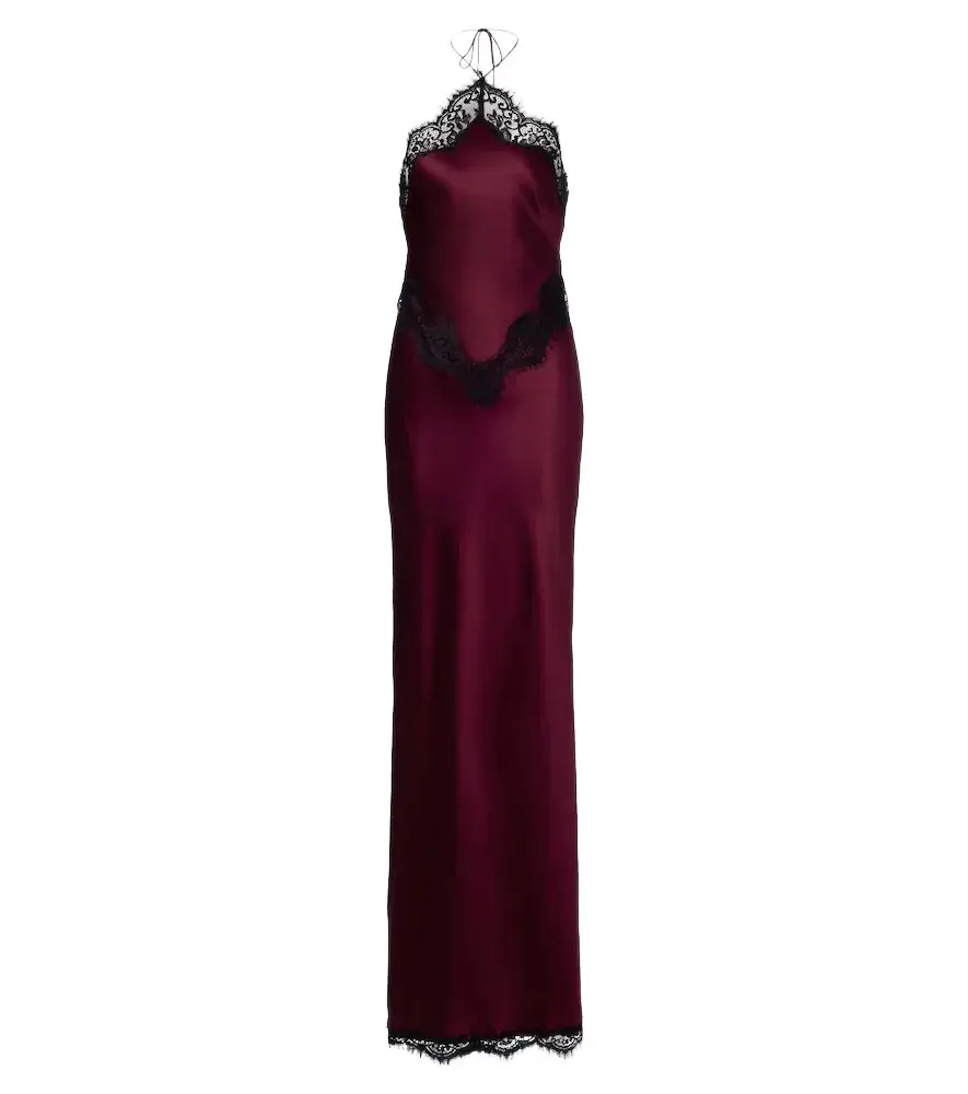 Retrofête Retrofête Everly lace-trimmed satin maxi dress