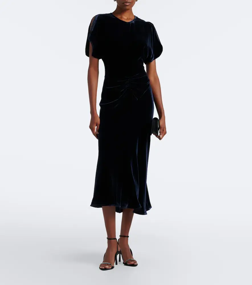 Victoria Beckham Bela gathered velvet midi dress | Thumbnail 2 Victoria Beckham Bela gathered velvet midi dress | Thumbnail 2