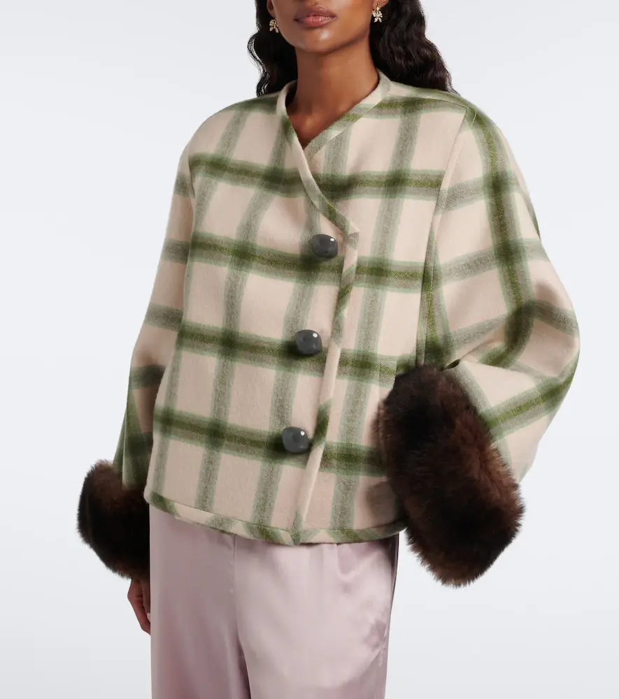Valentino Plaid shearling-trimmed virgin wool jacket | Thumbnail 2 Valentino Plaid shearling-trimmed virgin wool jacket | Thumbnail 2