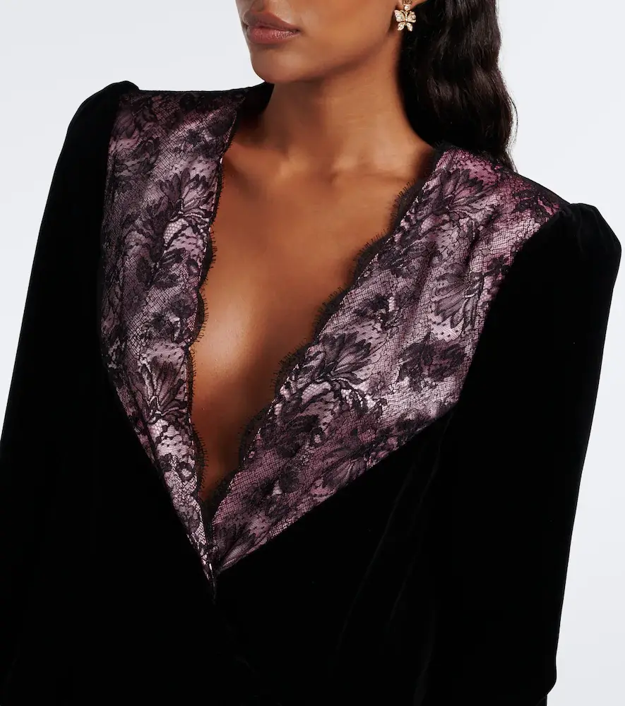 Valentino Garavani Lace-trimmed cotton velvet minidress | Thumbnail 3 Valentino Garavani Lace-trimmed cotton velvet minidress | Thumbnail 3