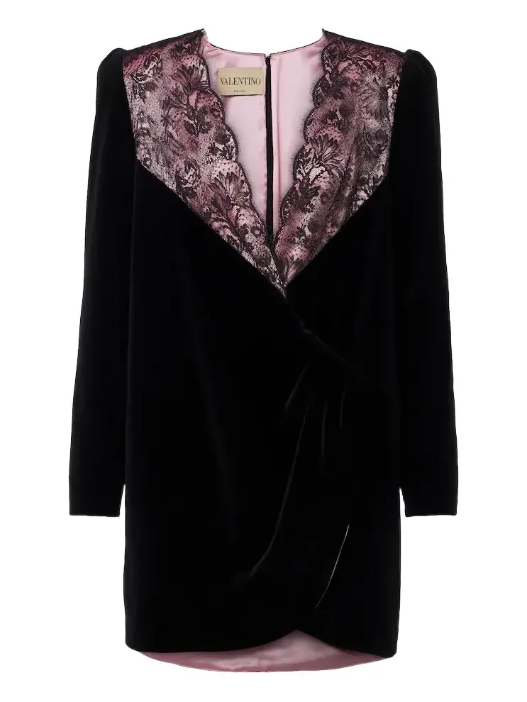 Valentino Garavani Lace-trimmed cotton velvet minidress