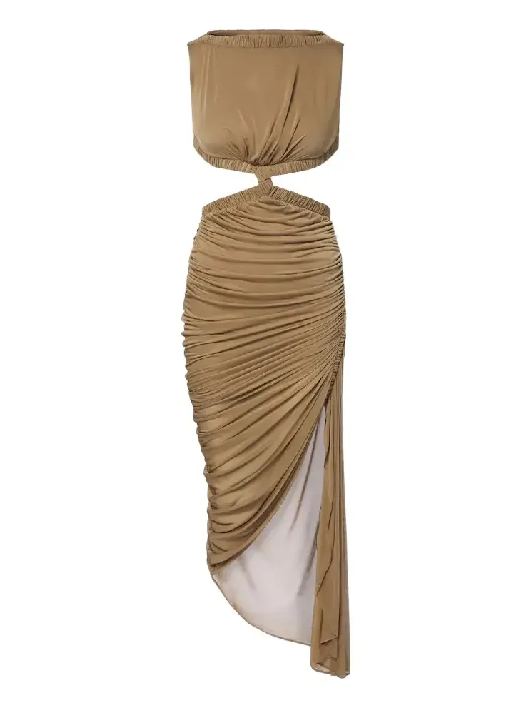 Theia cutout draped asymmetric midi dress Theia cutout draped asymmetric midi dress