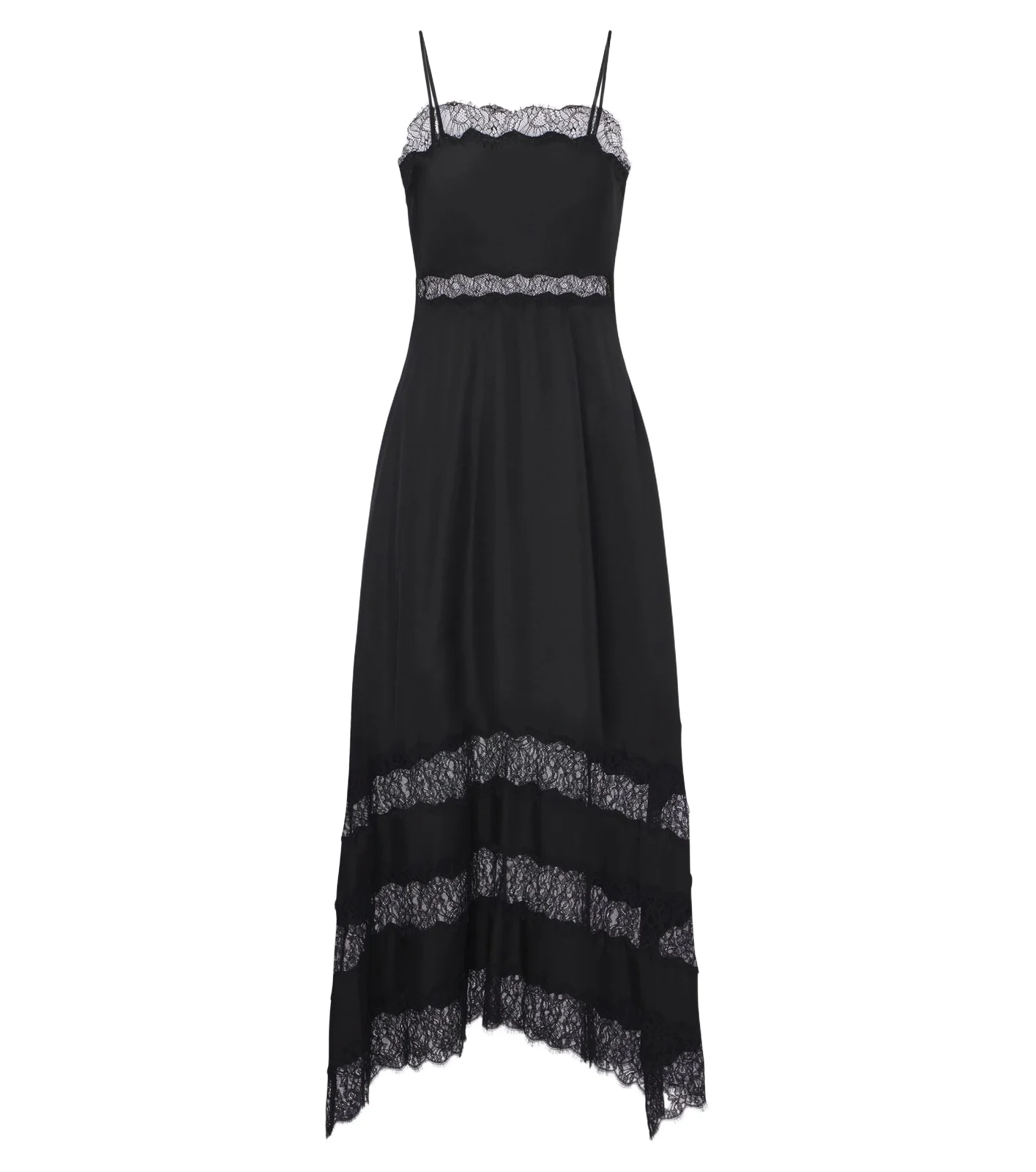 Coco lace-trimmed silk twill midi dress Coco lace-trimmed silk twill midi dress