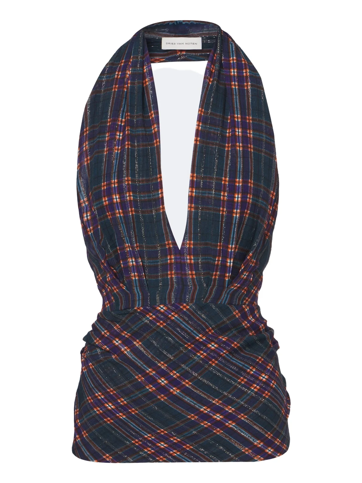 Dries Van Noten Plaid lamé halterneck top