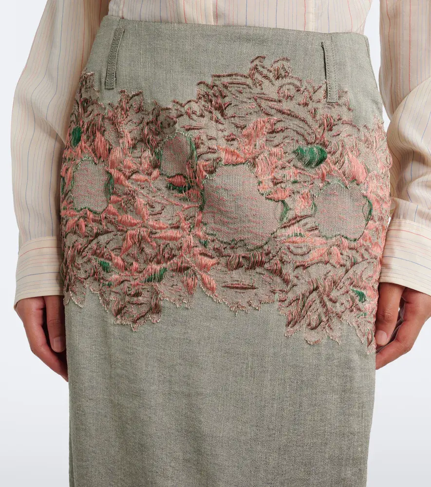 Dries Van Noten Embroidered linen and cotton-blend midi skirt | Thumbnail 2 Dries Van Noten Embroidered linen and cotton-blend midi skirt | Thumbnail 2