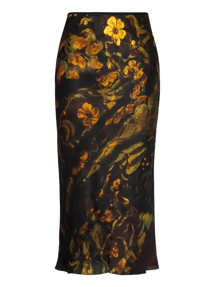 Floral silk satin slip skirt
