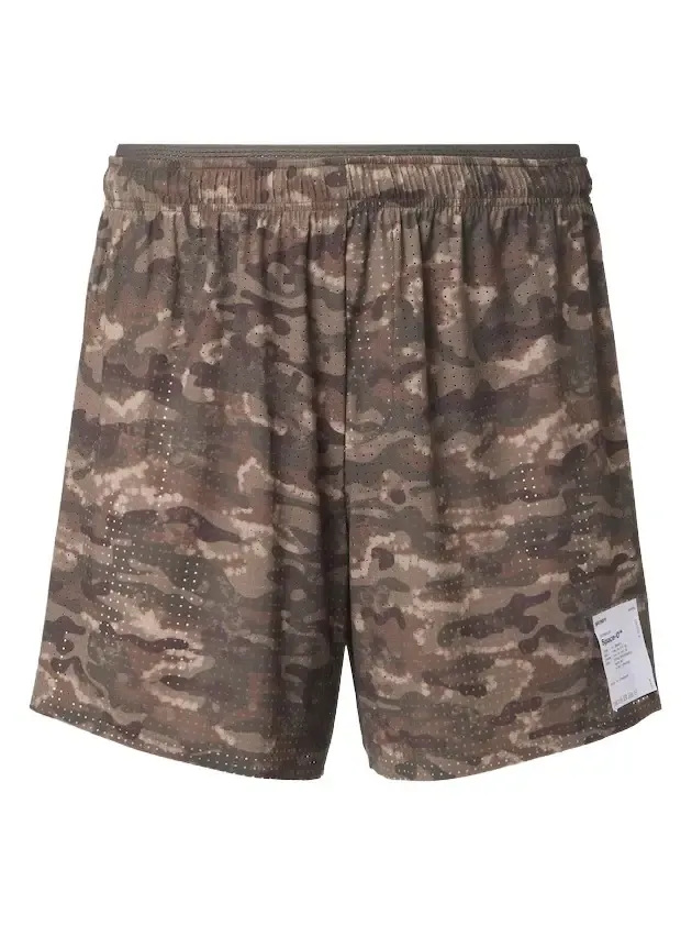 Satisfy Space‑O 5" camouflage running shorts