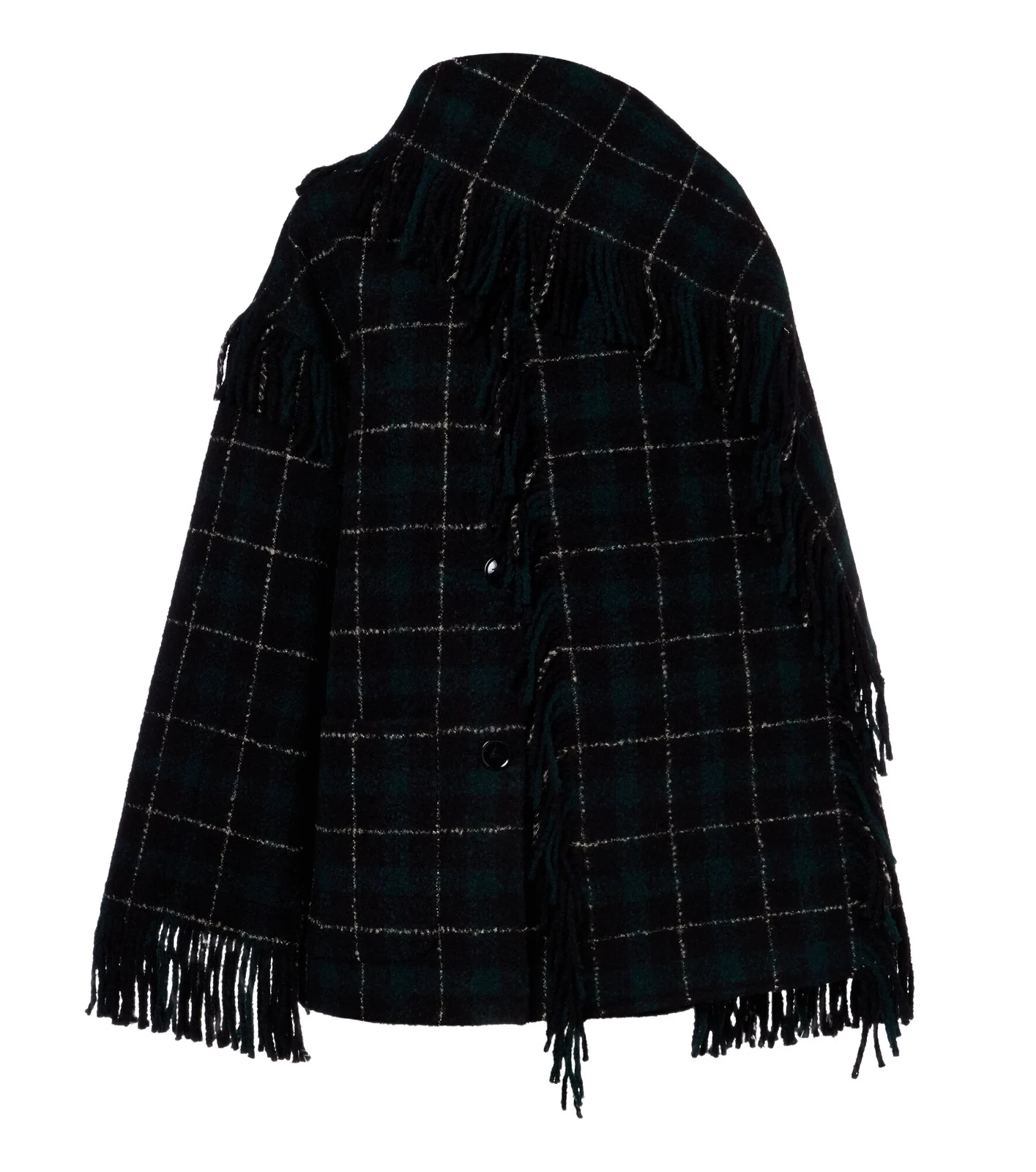 Fringed checked wool-blend coat Fringed checked wool-blend coat