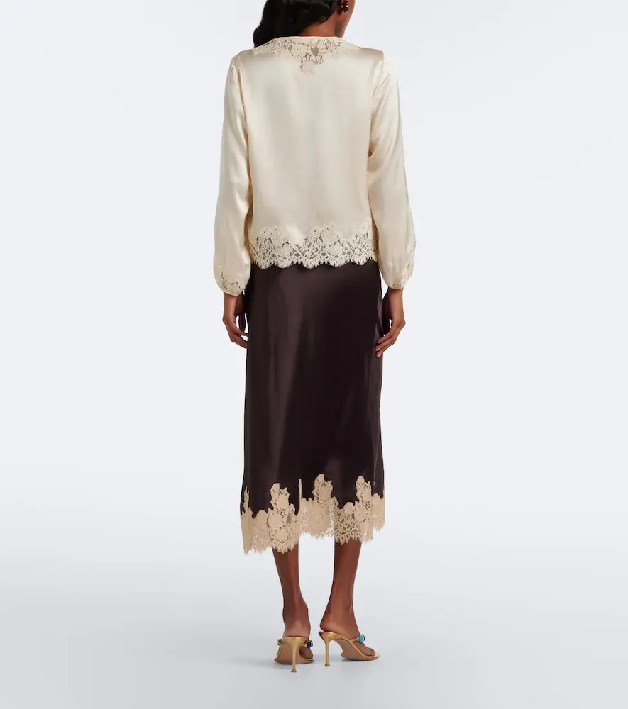 DÔEN Dôen Elowen lace-trimmed silk satin midi skirt | Thumbnail 4 DÔEN Dôen Elowen lace-trimmed silk satin midi skirt | Thumbnail 4