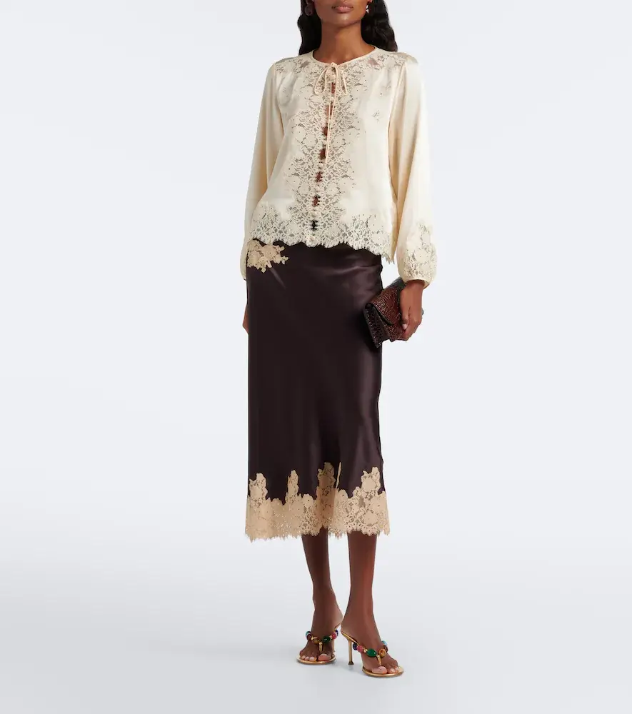 DÔEN Dôen Elowen lace-trimmed silk satin midi skirt | Thumbnail 6 DÔEN Dôen Elowen lace-trimmed silk satin midi skirt | Thumbnail 6