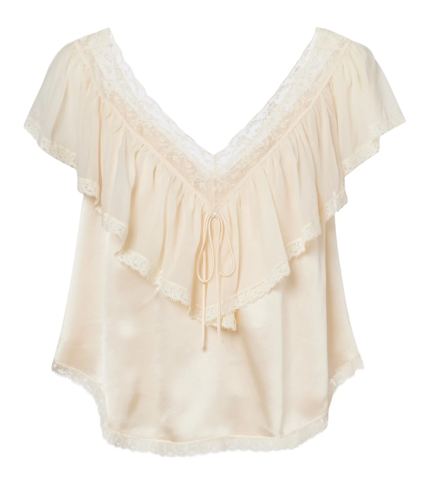 Dôen Yadira lace-trimmed ruffled silk blouse Dôen Yadira lace-trimmed ruffled silk blouse