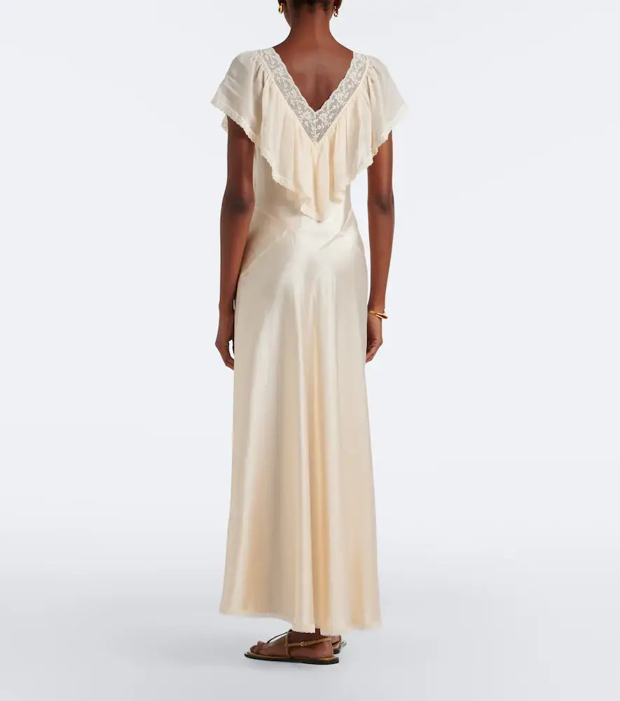 DÔEN Dôen Léoris lace-trimmed ruffled silk midi dress | Thumbnail 2 DÔEN Dôen Léoris lace-trimmed ruffled silk midi dress | Thumbnail 2