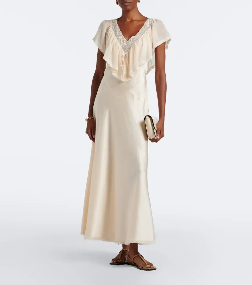 DÔEN Dôen Léoris lace-trimmed ruffled silk midi dress | Thumbnail 3 DÔEN Dôen Léoris lace-trimmed ruffled silk midi dress | Thumbnail 3