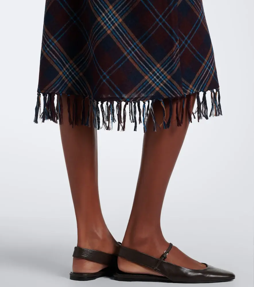 DÔEN Dôen Elowette fringed plaid midi skirt | Thumbnail 6