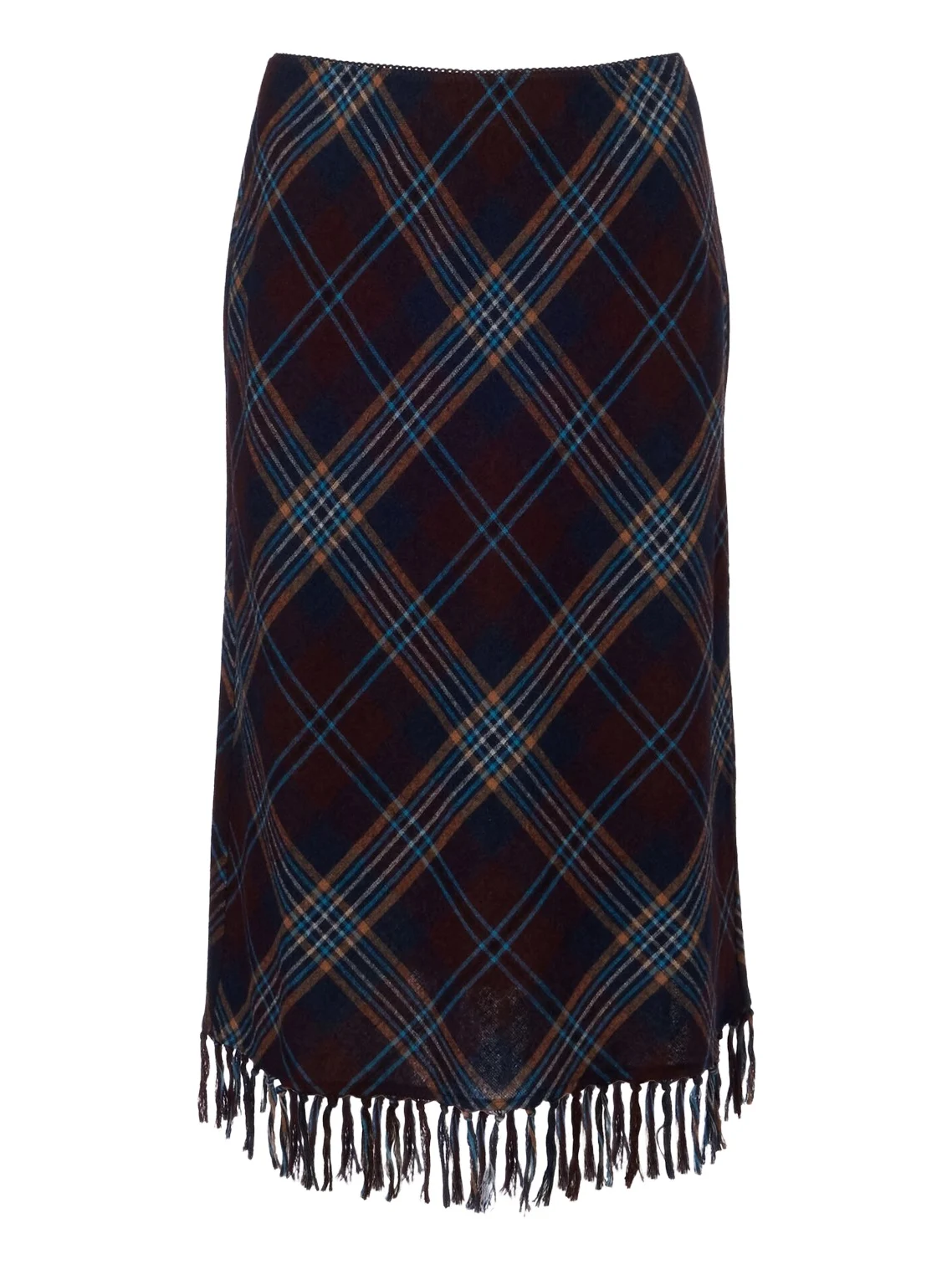 DÔEN Dôen Elowette fringed plaid midi skirt