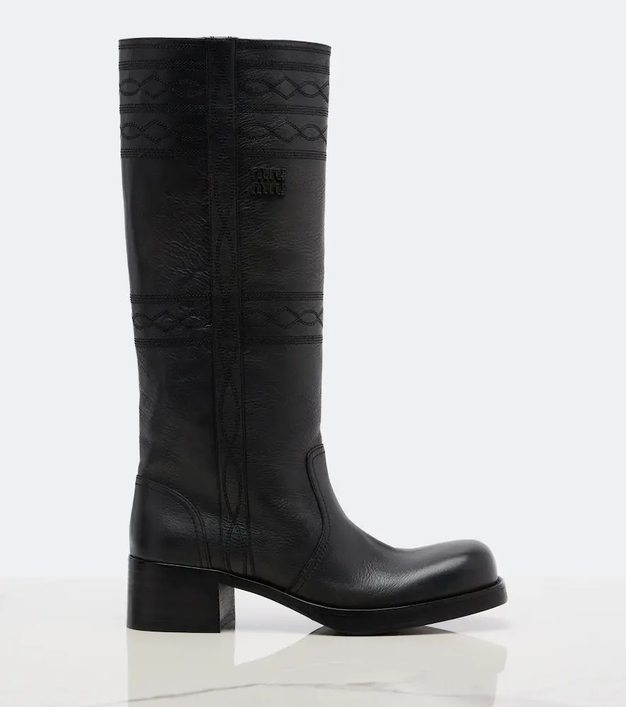 Miu Miu Embroidered leather knee-high boots | Thumbnail 2 Miu Miu Embroidered leather knee-high boots | Thumbnail 2