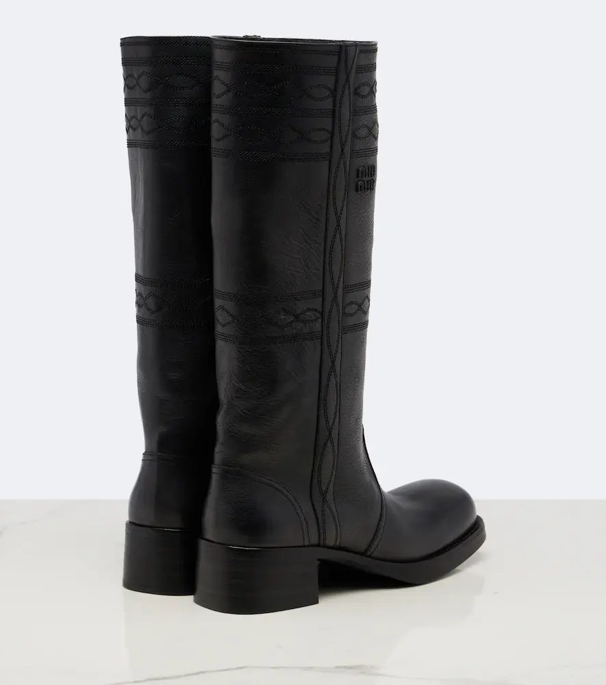 Miu Miu Embroidered leather knee-high boots | Thumbnail 3 Miu Miu Embroidered leather knee-high boots | Thumbnail 3