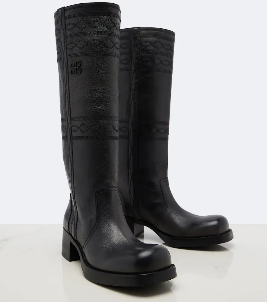 Miu Miu Embroidered leather knee-high boots | Thumbnail 4 Miu Miu Embroidered leather knee-high boots | Thumbnail 4
