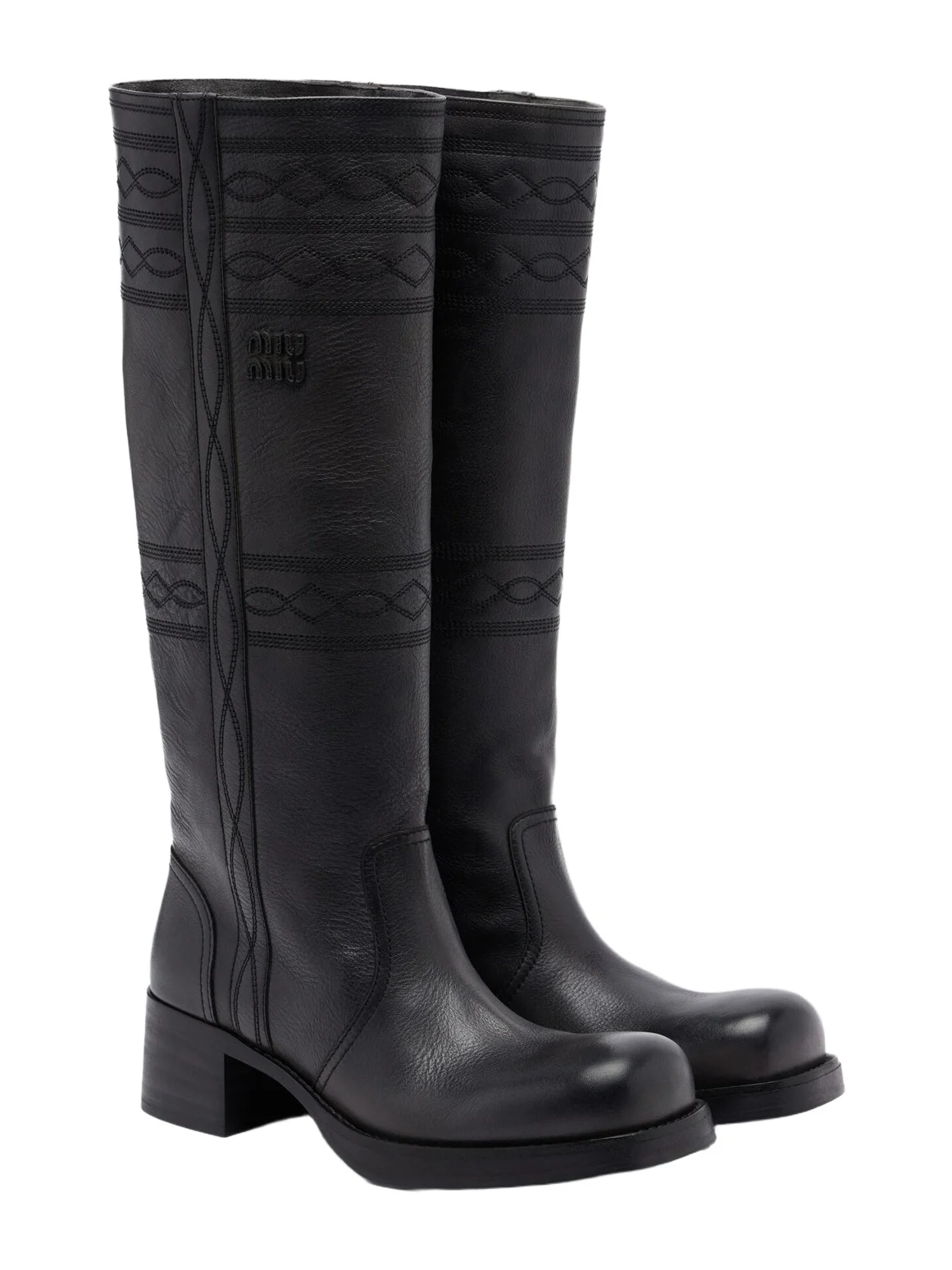 Embroidered leather knee-high boots Embroidered leather knee-high boots