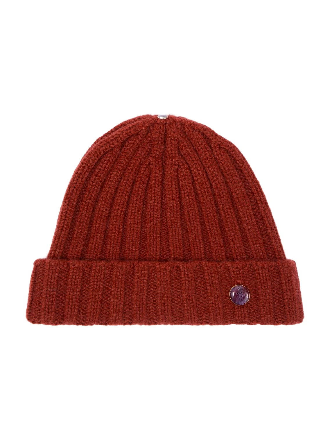 Ribbed-knit cashmere beanie with amethyst