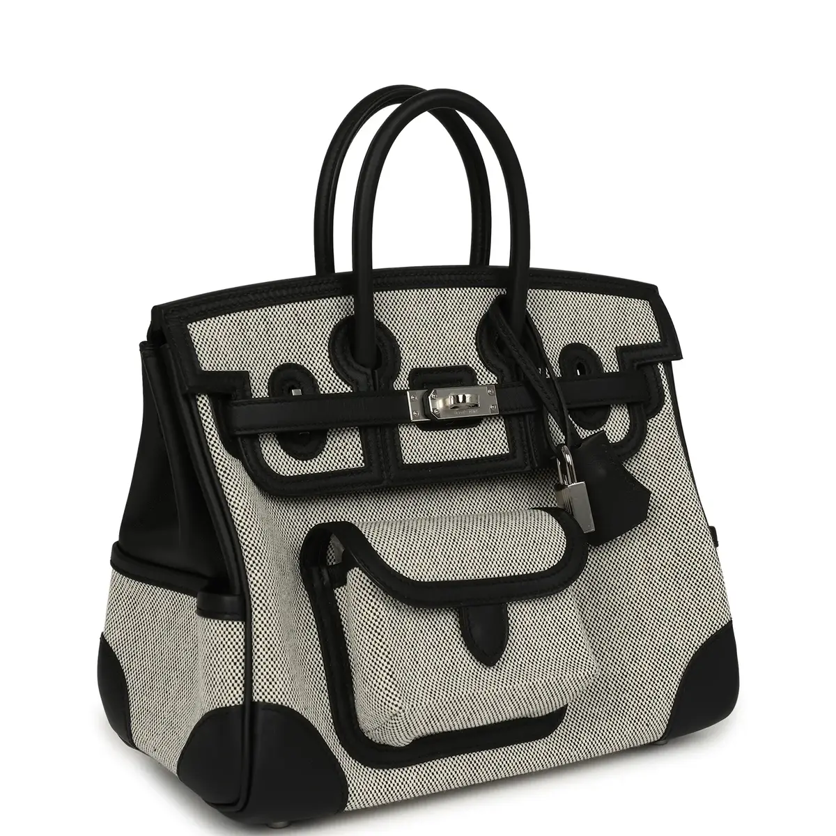 HERMÈS Hermes Birkin 25 Cargo Ecru-Black Toile H Canvas and Black Swift Palladium Hardware | Thumbnail 2