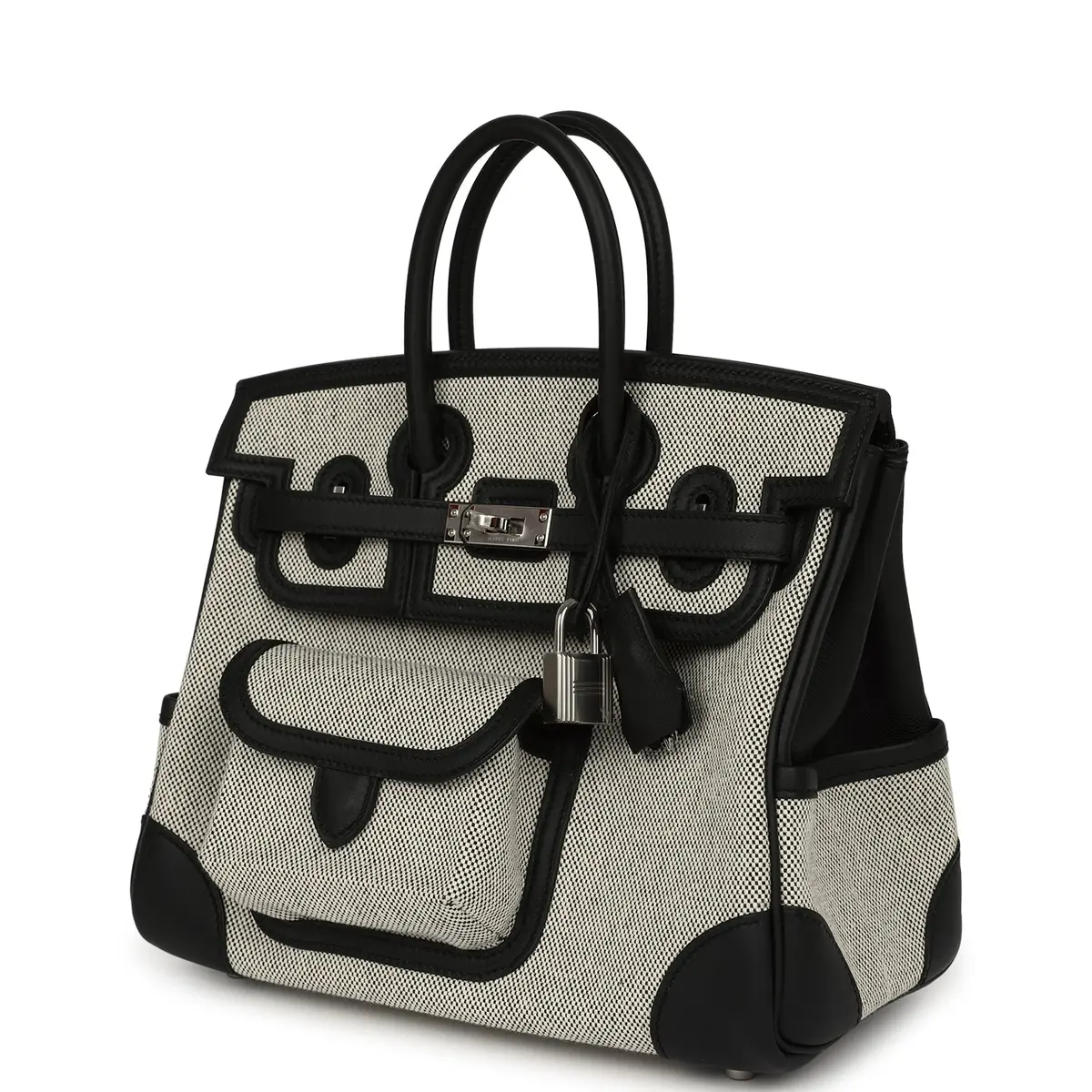 HERMÈS Hermes Birkin 25 Cargo Ecru-Black Toile H Canvas and Black Swift Palladium Hardware | Thumbnail 5
