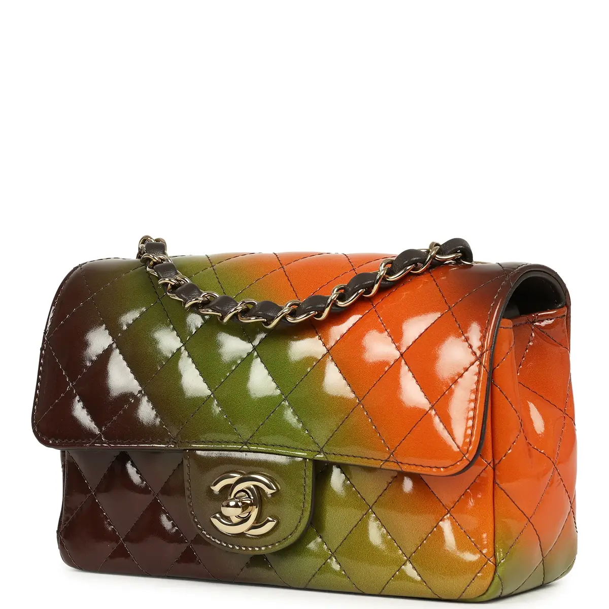 Chanel Pre-owned Chanel Mini Paris-Dakar "Sunset Rectangular Flap Bag Brown, Green, Orange Patent Light Gold Hardware | Thumbnail 5 Chanel Pre-owned Chanel Mini Paris-Dakar "Sunset Rectangular Flap Bag Brown, Green, Orange Patent Light Gold Hardware | Thumbnail 5