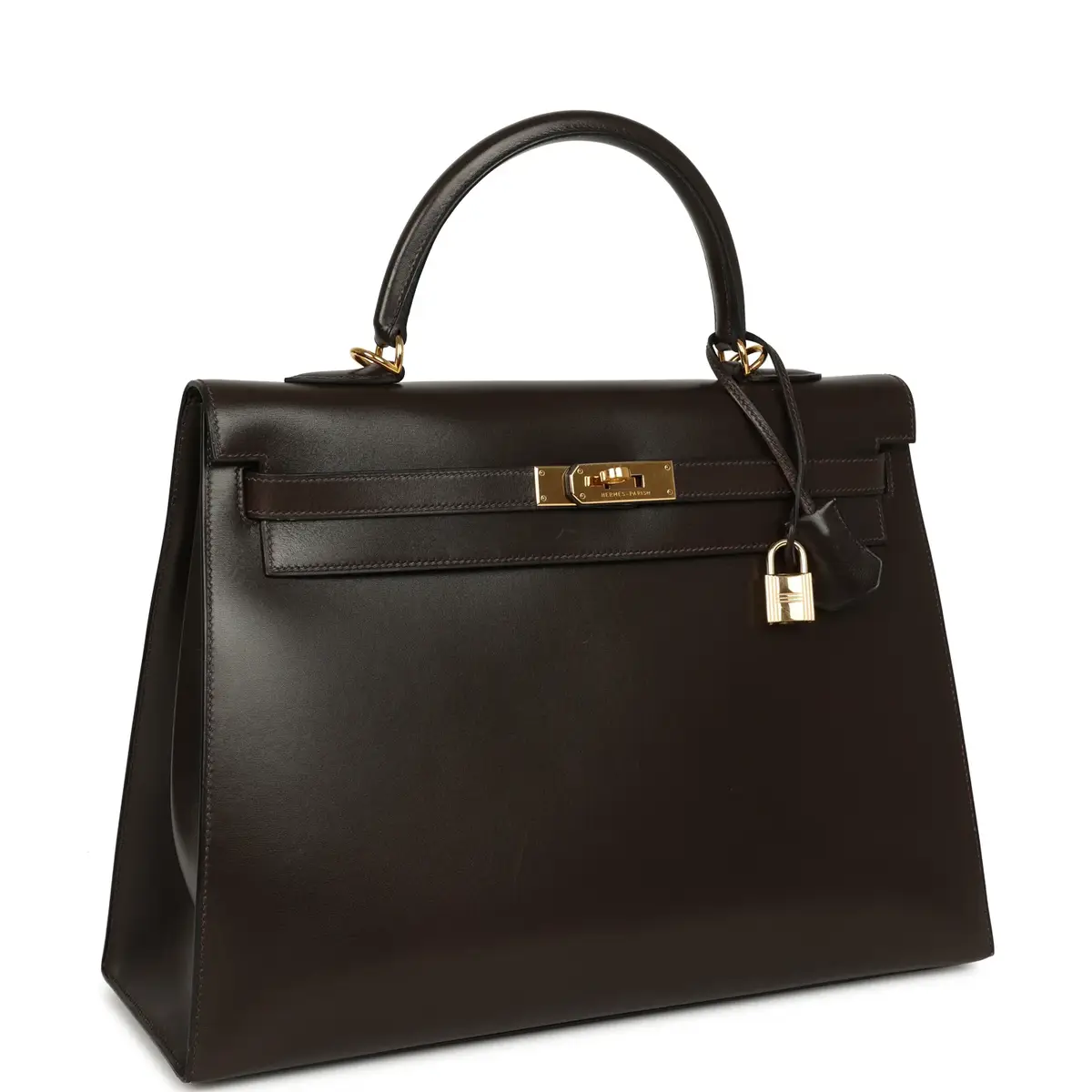 HERMÈS Vintage Hermes Kelly Sellier 35 Chocolat Box Calfskin Gold Hardware | Thumbnail 2