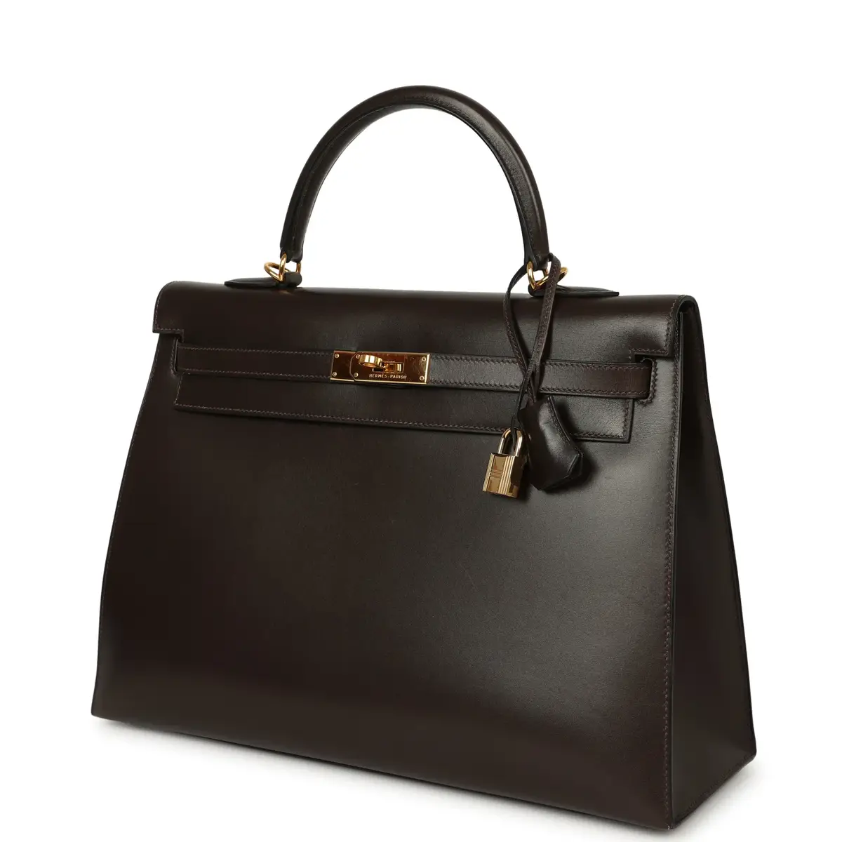 HERMÈS Vintage Hermes Kelly Sellier 35 Chocolat Box Calfskin Gold Hardware | Thumbnail 5