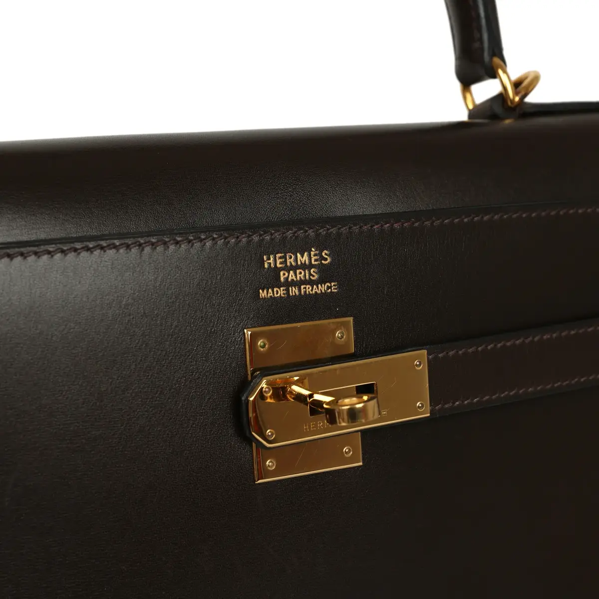 HERMÈS Vintage Hermes Kelly Sellier 35 Chocolat Box Calfskin Gold Hardware | Thumbnail 7