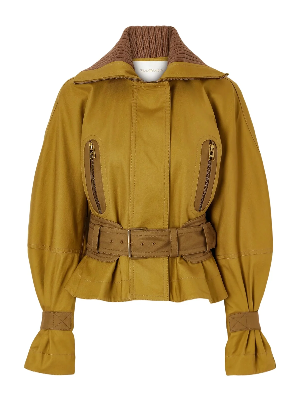 Valiant Belted Two-tone Paneled Rib-trimmed Cotton-drill Jacket Valiant Belted Two-tone Paneled Rib-trimmed Cotton-drill Jacket