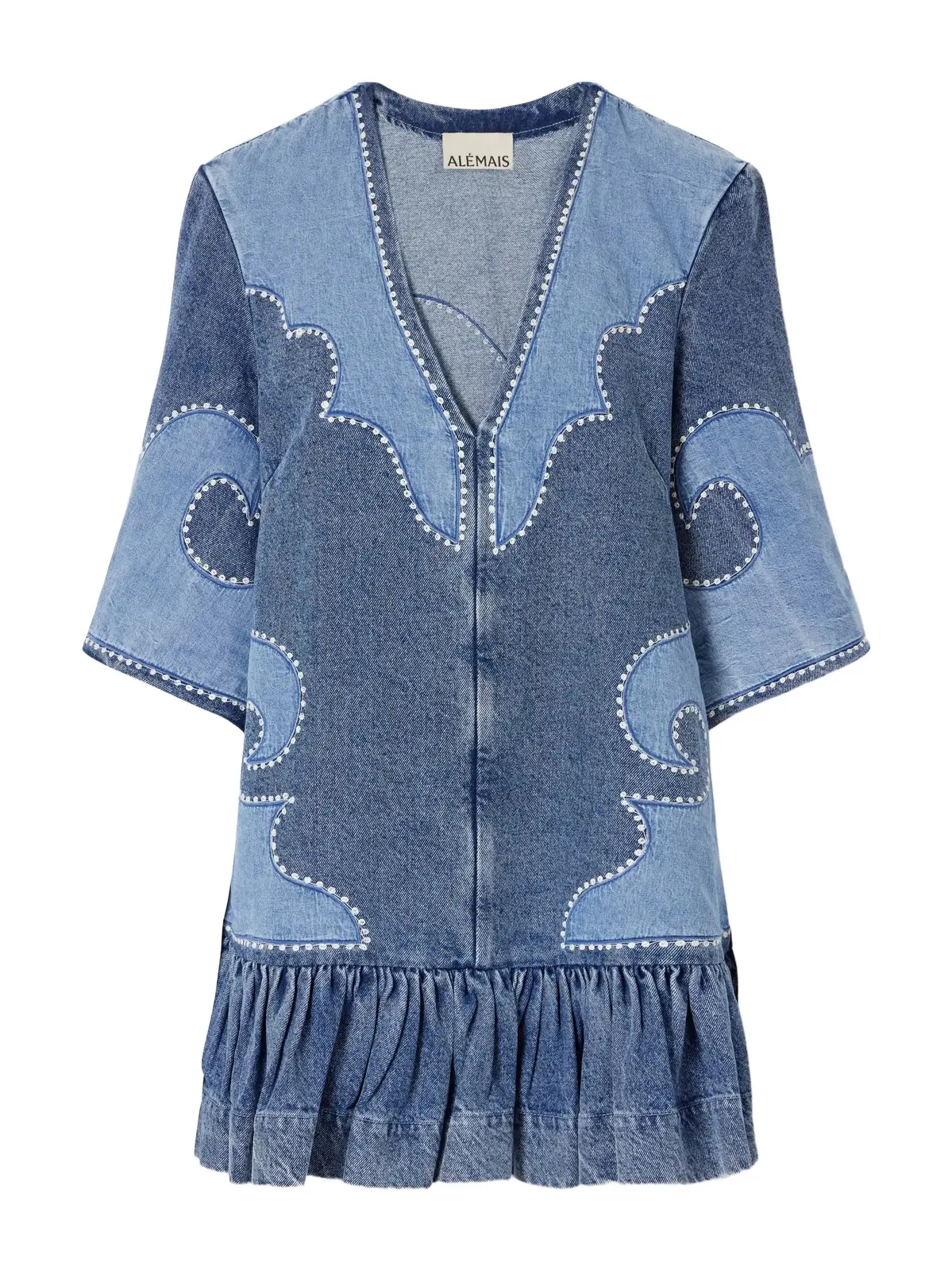 Jesse Ruffled Embroidered Denim Mini Dress Jesse Ruffled Embroidered Denim Mini Dress