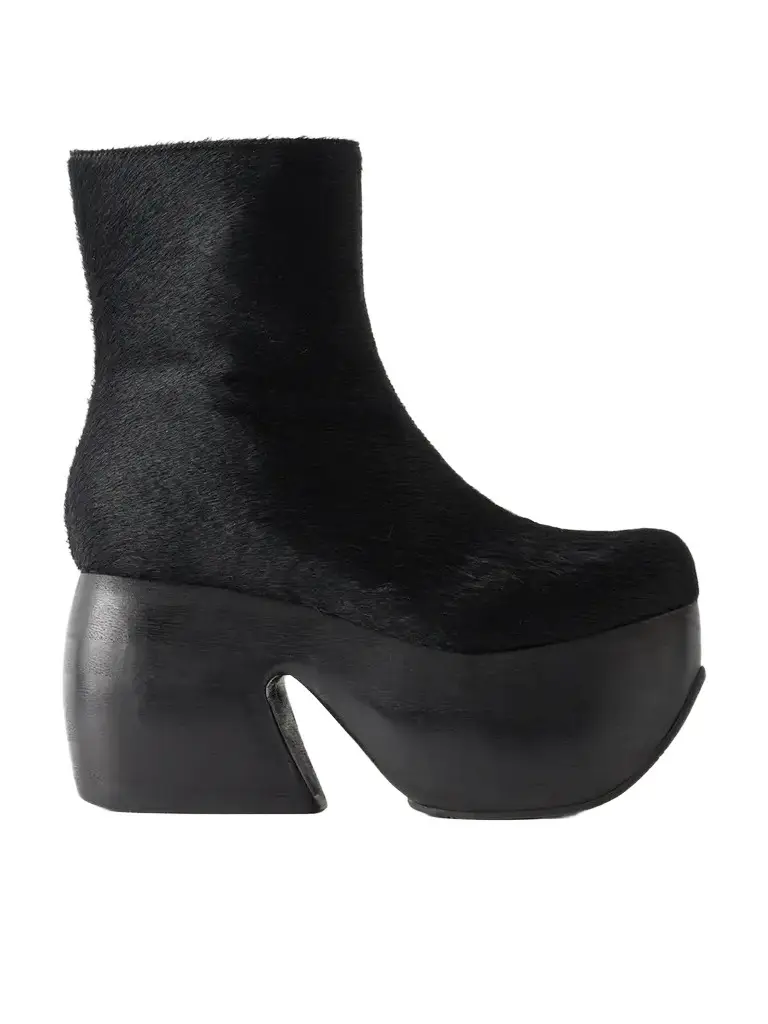 Comme des Garçons + John Fluevog Calf Hair Ankle Boots