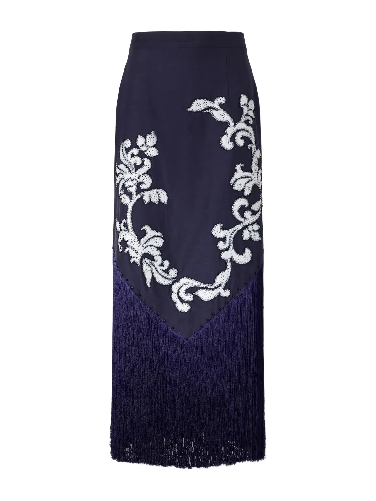 Dillon Crystal And Bead-embellished Fringed Appliquéd Satin Midi Skirt Dillon Crystal And Bead-embellished Fringed Appliquéd Satin Midi Skirt