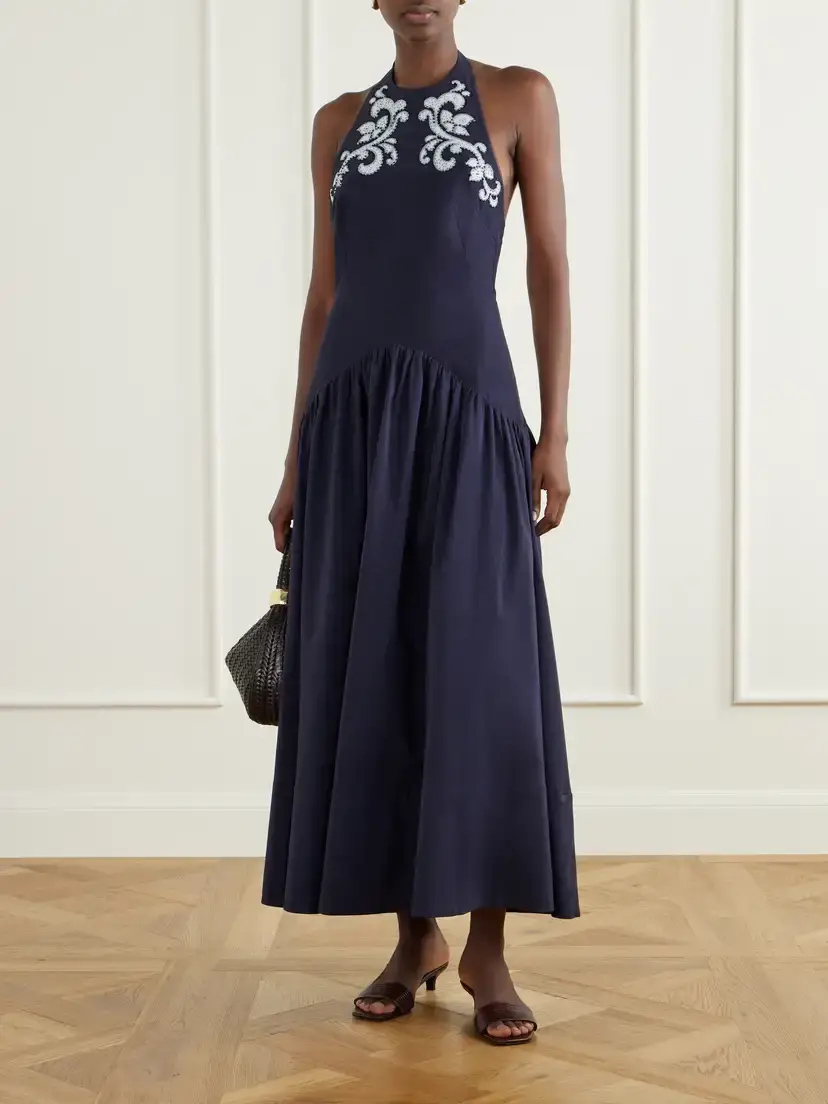 ALÉMAIS Dillon Crystal-embellished Appliquéd Embroidered Cotton-blend Poplin Halterneck Maxi Dress | Thumbnail 2 ALÉMAIS Dillon Crystal-embellished Appliquéd Embroidered Cotton-blend Poplin Halterneck Maxi Dress | Thumbnail 2