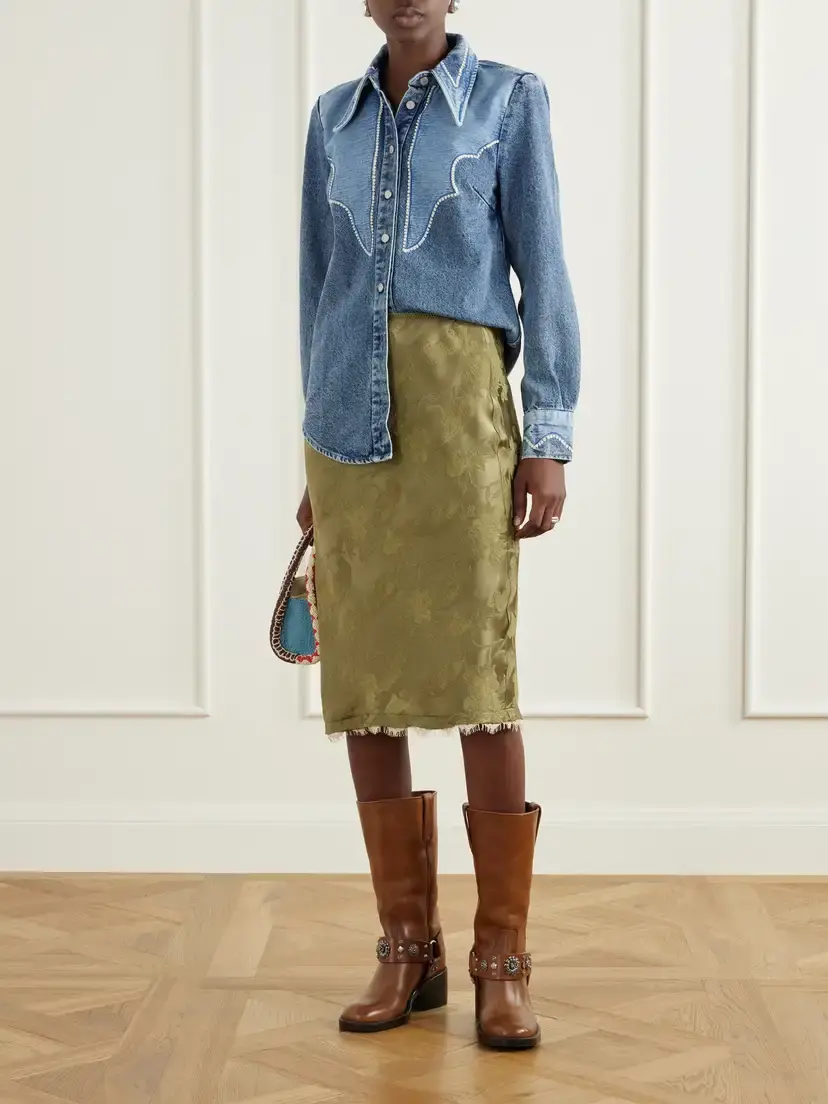 ALÉMAIS Winifred Lace-trimmed Floral-jacquard Midi Skirt | Thumbnail 2 ALÉMAIS Winifred Lace-trimmed Floral-jacquard Midi Skirt | Thumbnail 2