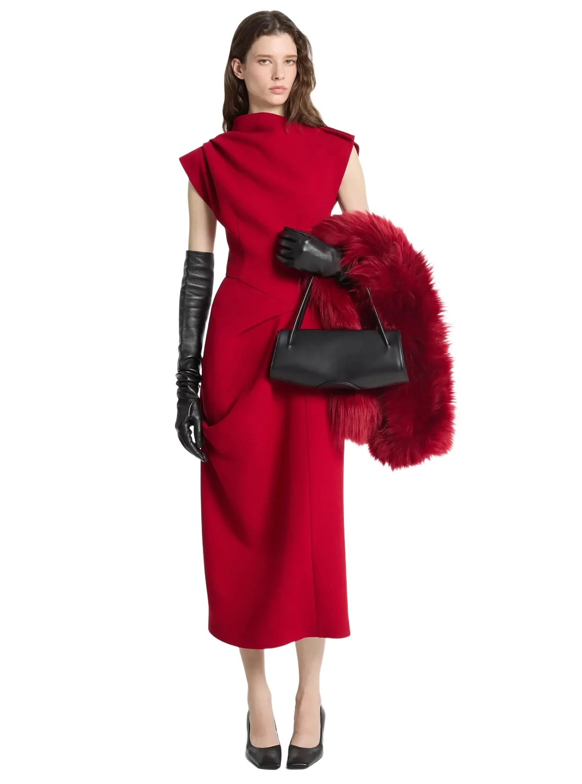 Michael Kors Collection Stretch Bouclé Crepe Draped Sheath Dress in Red