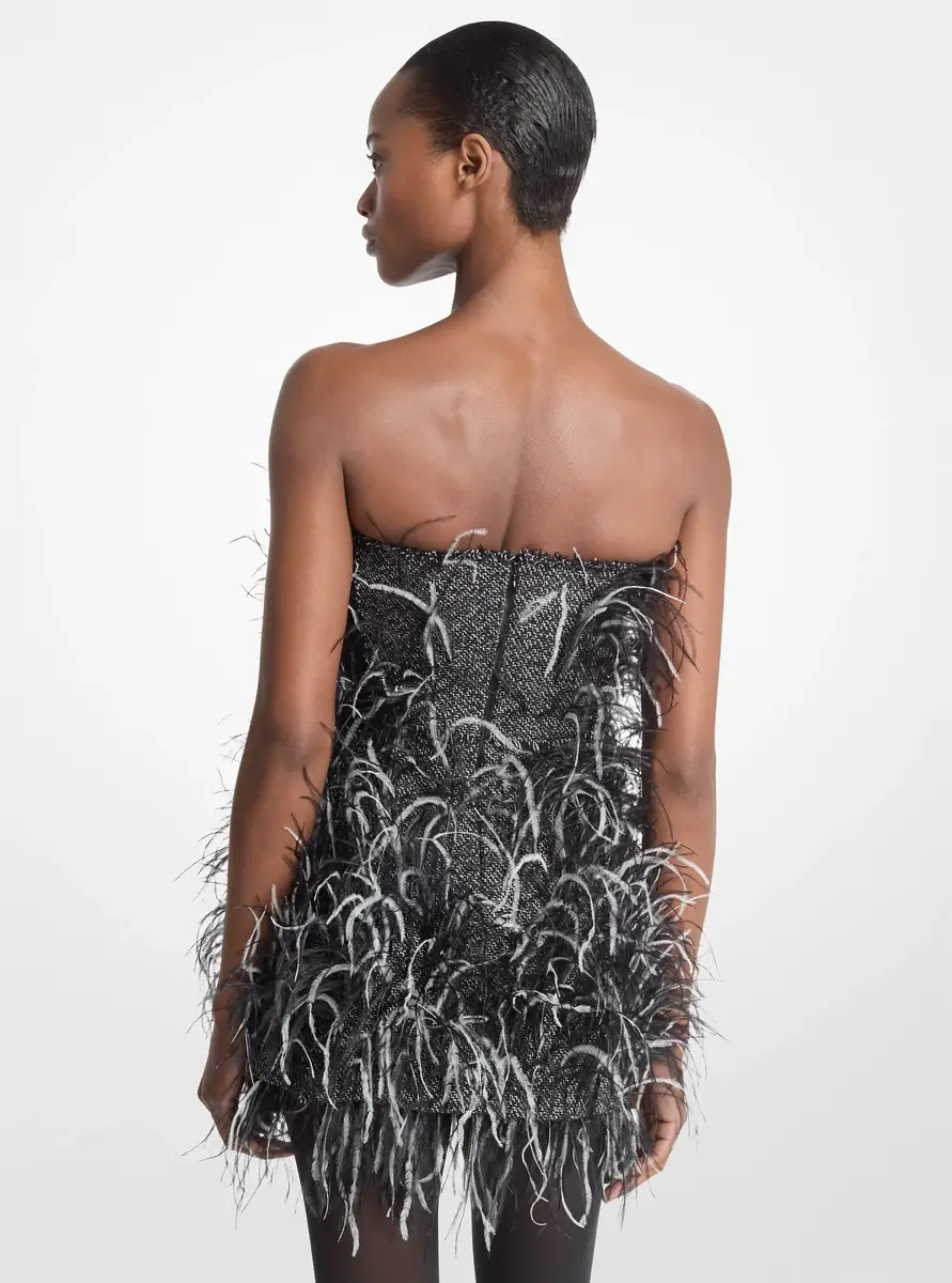 Michael Kors Collection Hand-Embroidered Feather Tweed Dress in Black | Thumbnail 2