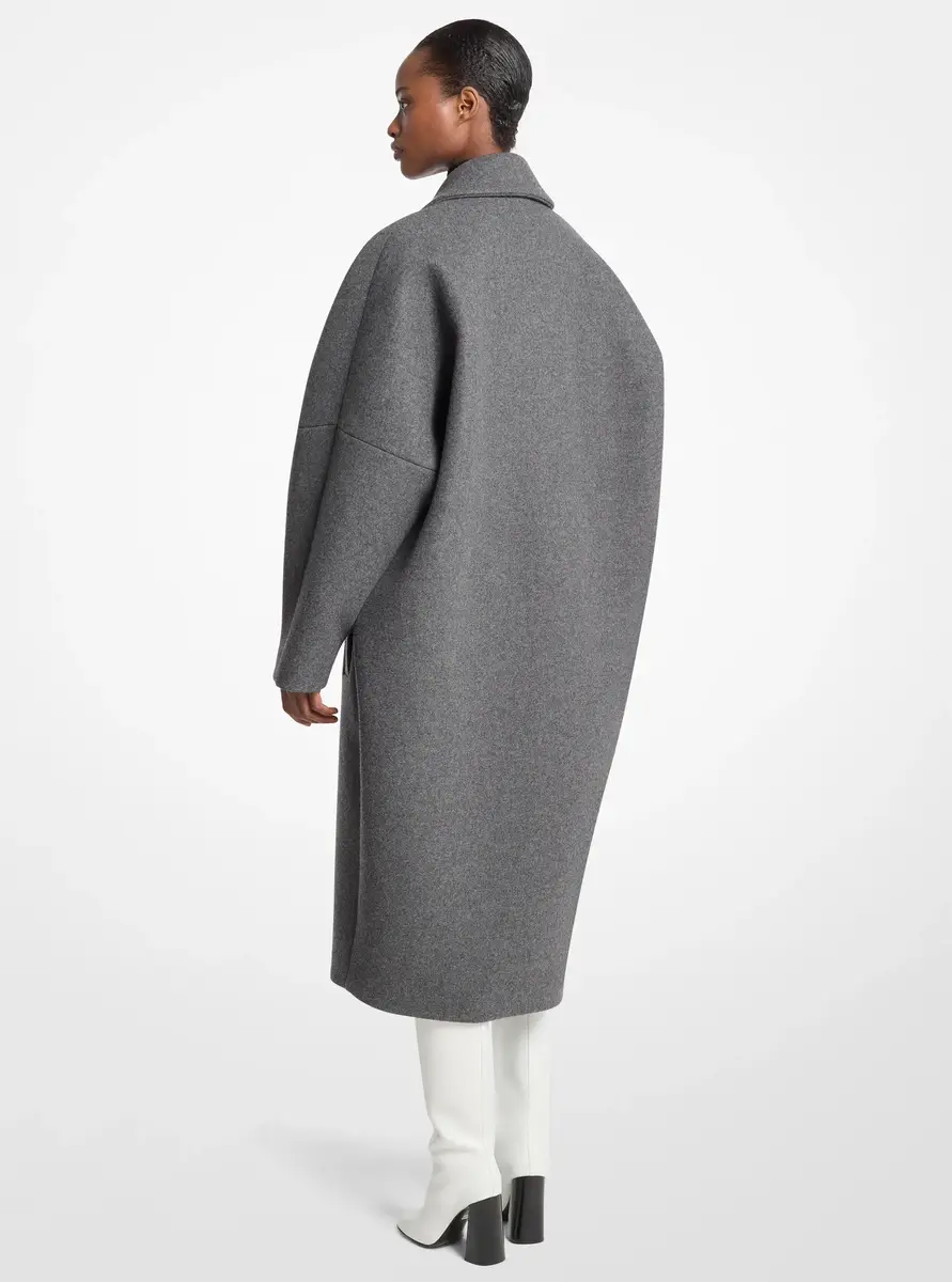 Michael Kors Collection Wool Melton Cocoon Coat in Grey | Thumbnail 2 Michael Kors Collection Wool Melton Cocoon Coat in Grey | Thumbnail 2