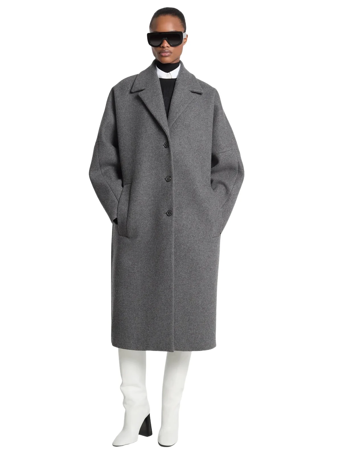 Wool Melton Cocoon Coat in Grey