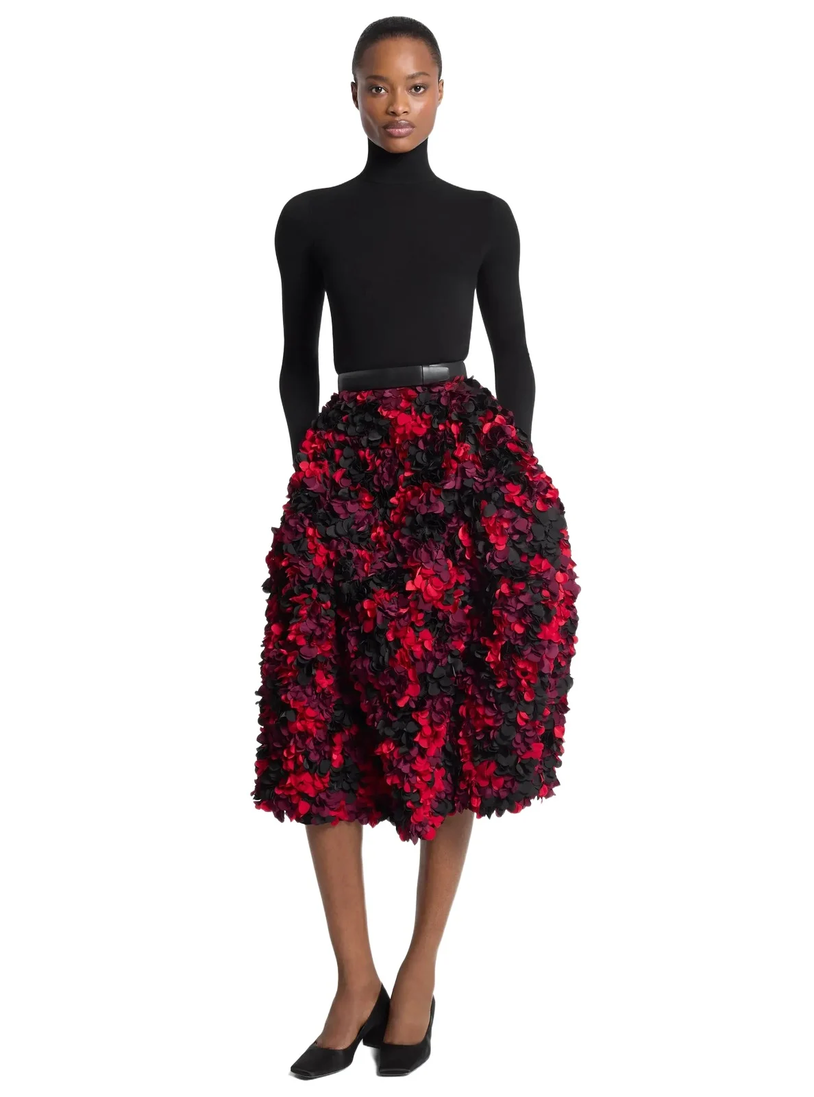 Michael Kors Collection Hand-Embroidered Petal Silk-and-Wool Mikado Skirt in Black
