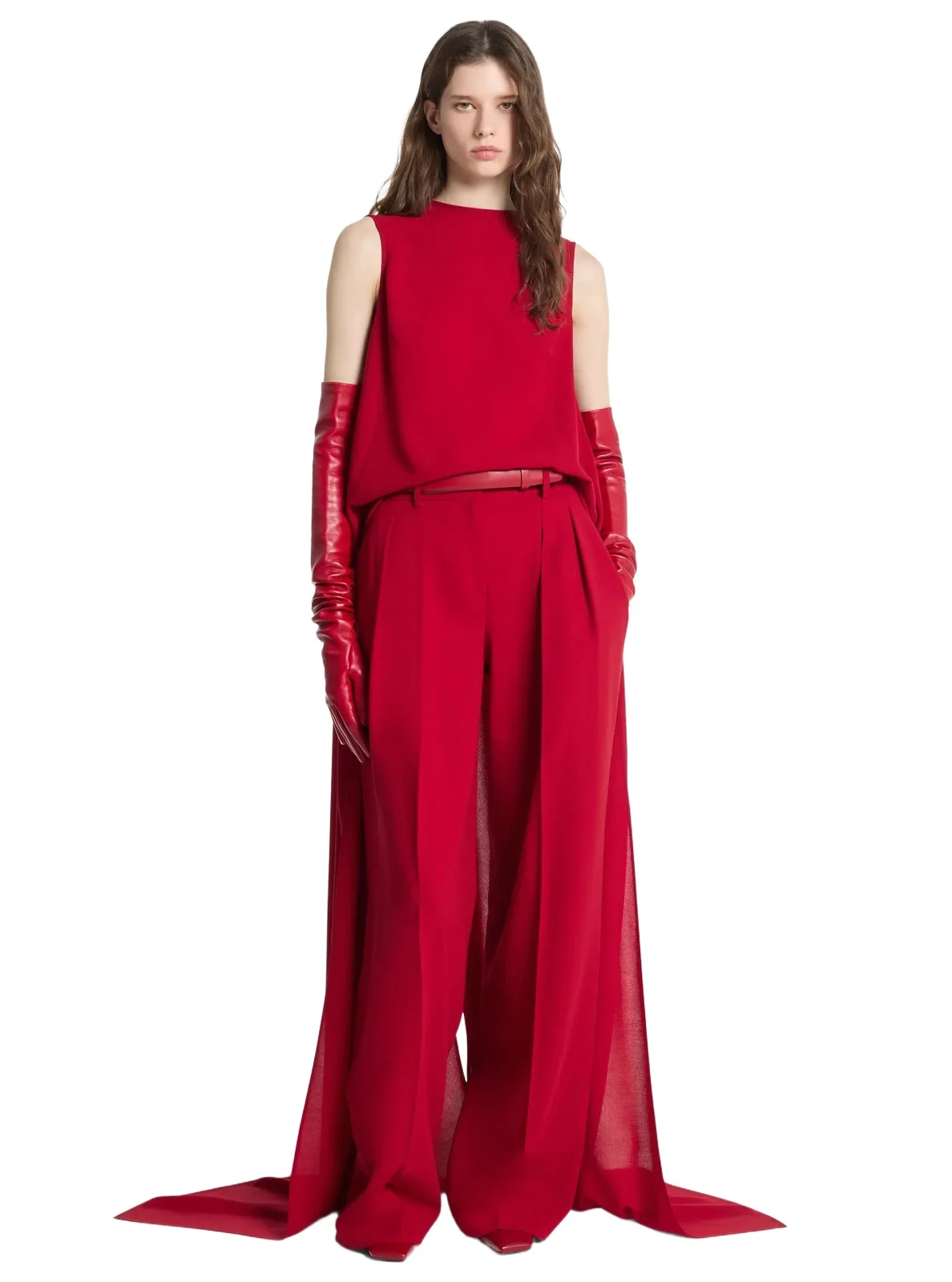 Michael Kors Collection Wool Crepe Opera Blouse in Red