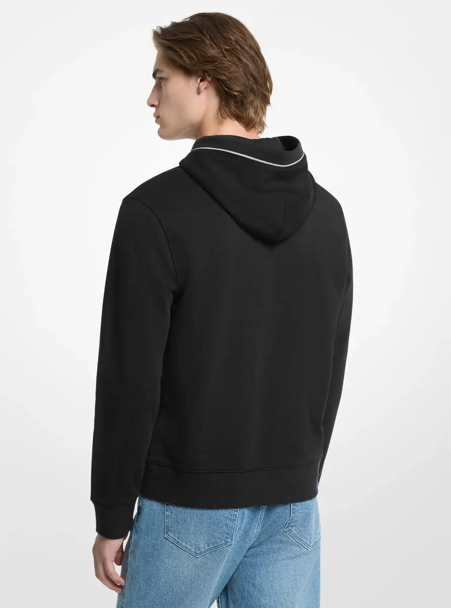 Michael Kors Collection Logo Trim Cotton Blend Terry Hoodie in Black | Thumbnail 2