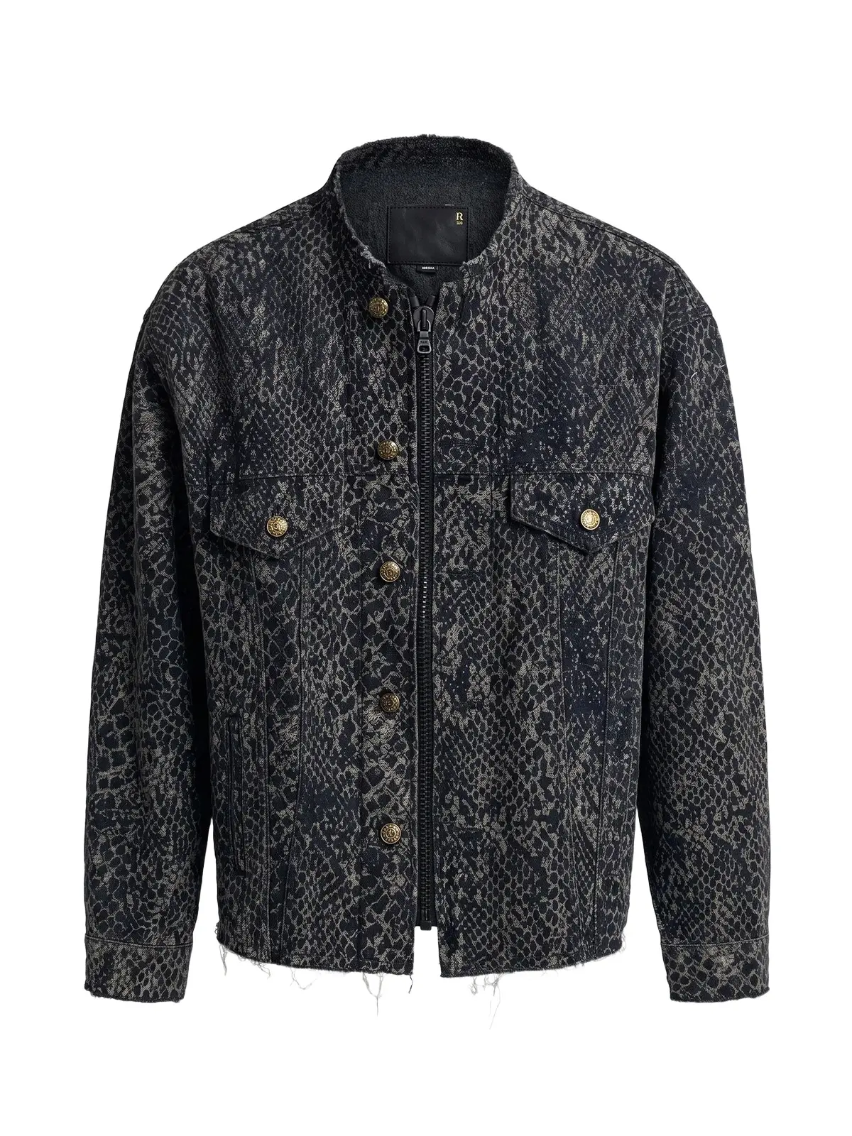 Snake Jacquard Collarless Zip-Up Trucker Jacket