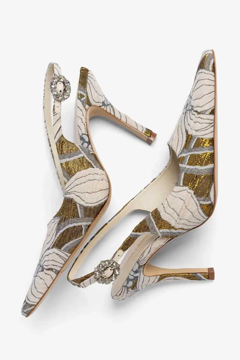 Markarian Larroudé by Markarian: Carine Pump Gold Floral Jacquard | Thumbnail 2