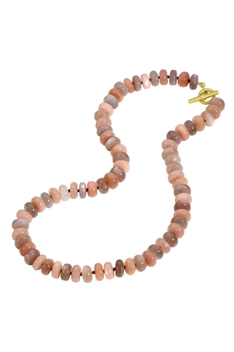 LEIGH MAXWELL Peach Grey Moonstone Rondelle Beaded Necklace | Thumbnail 3